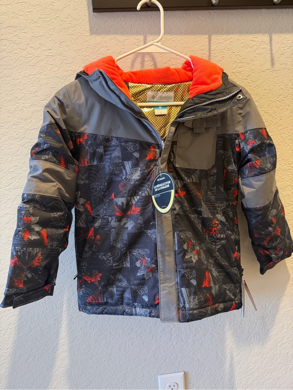 NWT Columbia Boys Ski Coat, Omni-Heat, Outgrown System Gray/Orange Jacket, S-8